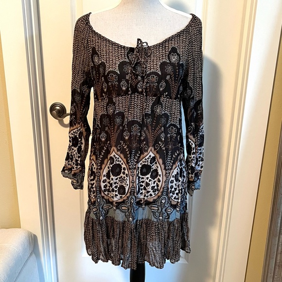 Sheer dress tunic with Boho Vibes from Fire Los Angeles in Black with Blues - Picture 1 of 5